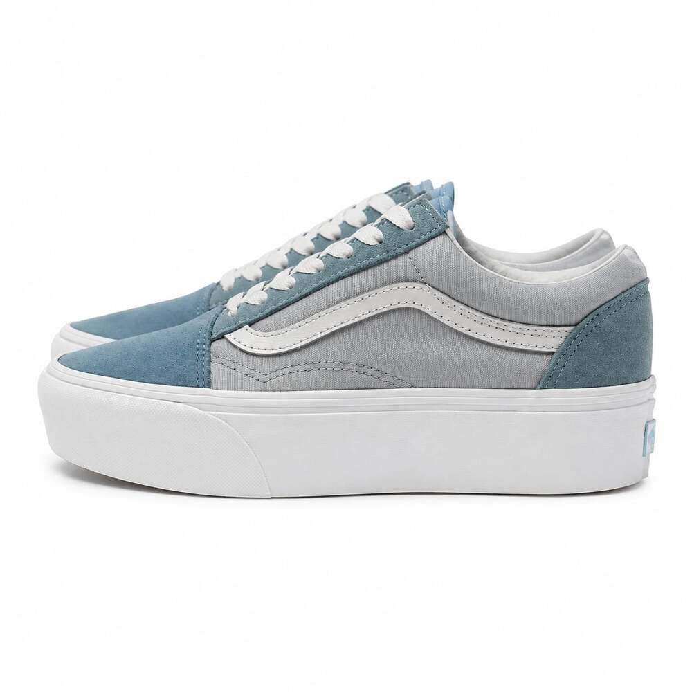 Vans Old Skool Stackform Color Block Blue White Platform Shoes Women's 7.5